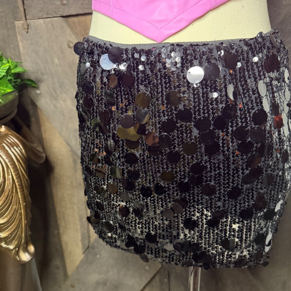 LUCKYDORA Sequin Mini Skirt Large Black Party Night Out